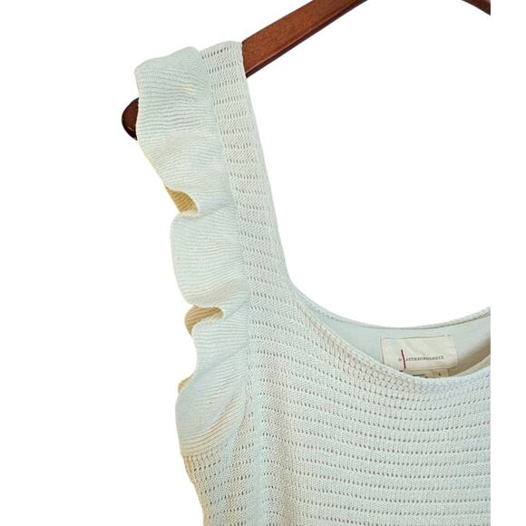 Anthropologie Cream Pointelle Crochet Mini Dress with Ruffles - Picture 5 of 10